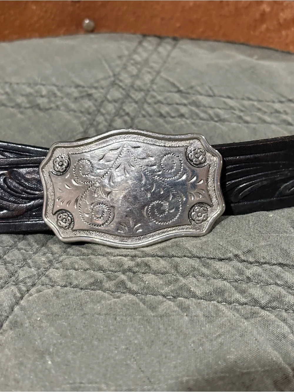Justin Belt Size 30 Child Black Cowhide Leather Medallions Longhorn Horse